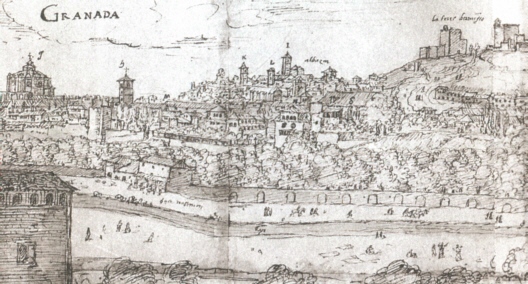 El Cuarto Real en la vista de Granada de Anton van de Wingaerde (1567).