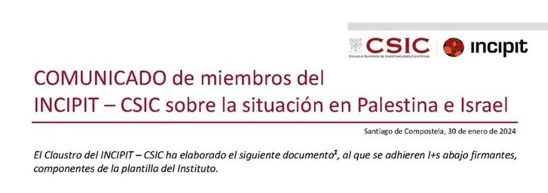 Adhesión del Claustro Científico de la EEA al comunicado sobre la situación en Palestina elaborado por el INCIPIT